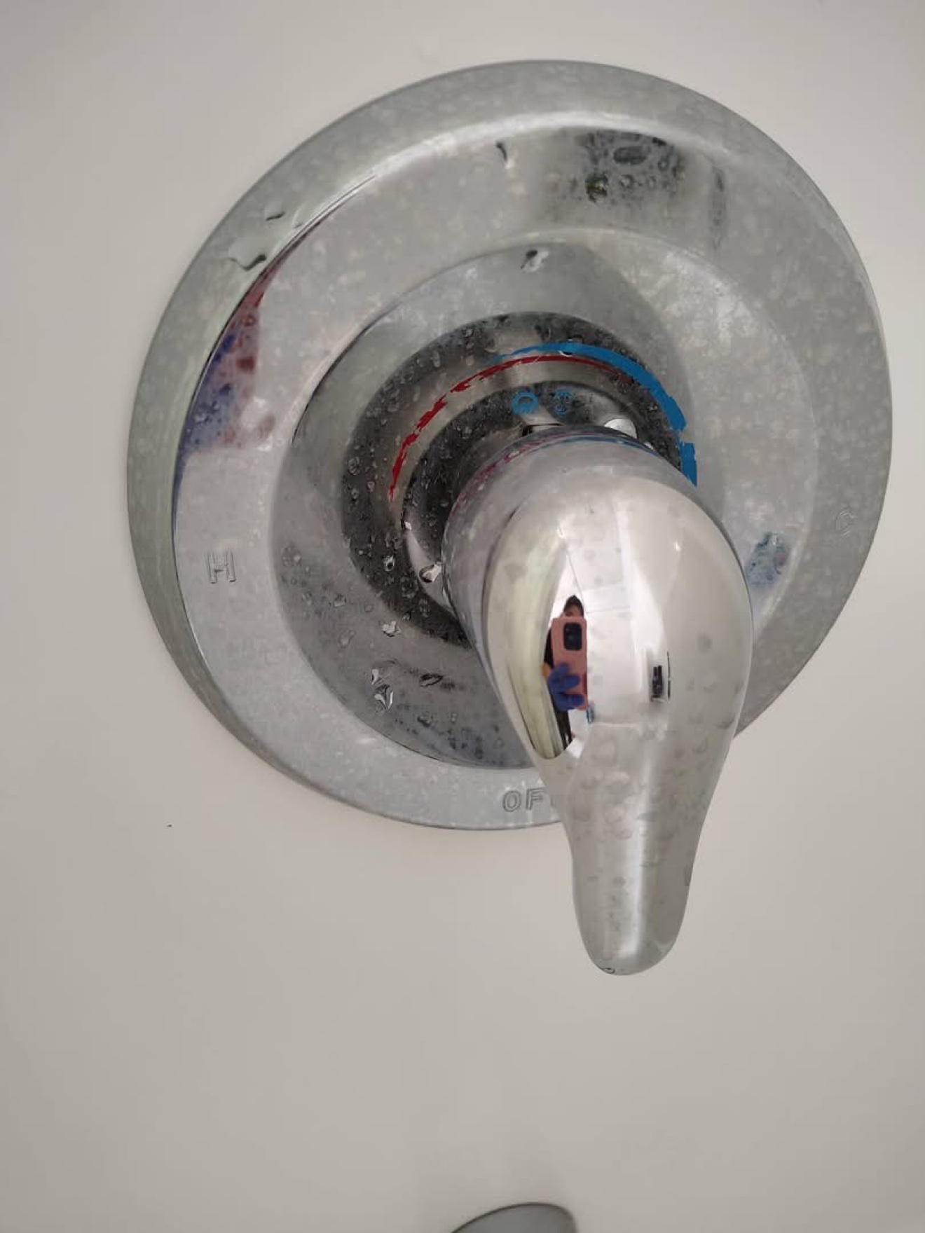 Shower handle before detailed cleaning